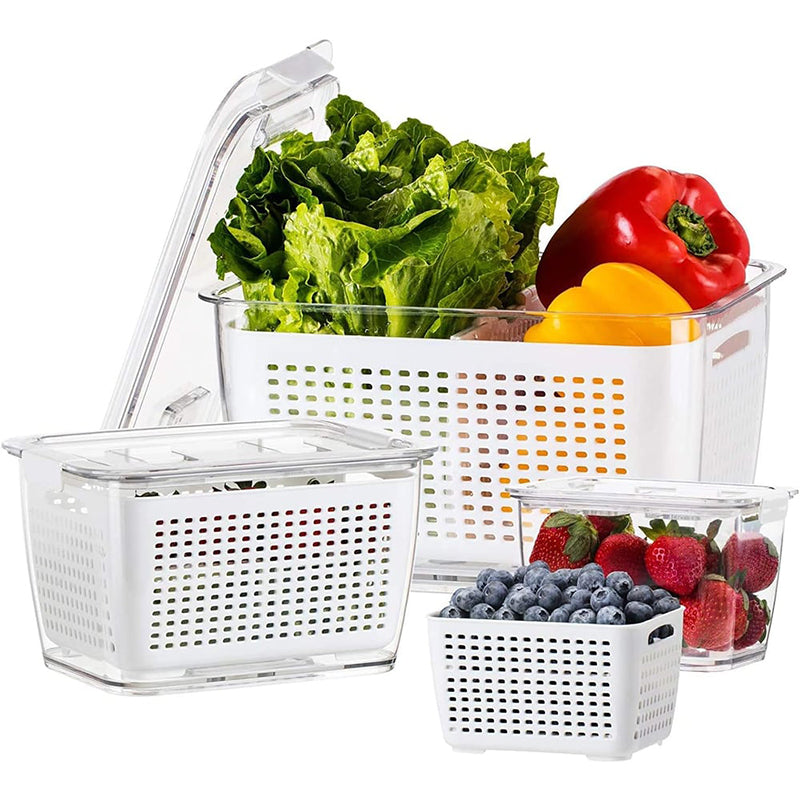 🥬🍎 Fresh Fruit & Veggie Saver – Ventilated, Drainable, BPA-Free – Keeps Produce Fresh Longer! ✨