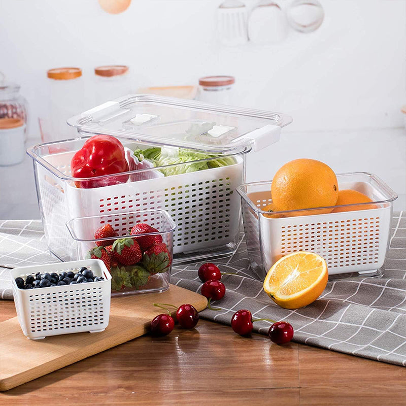 🥬🍎 Fresh Fruit & Veggie Saver – Ventilated, Drainable, BPA-Free – Keeps Produce Fresh Longer! ✨