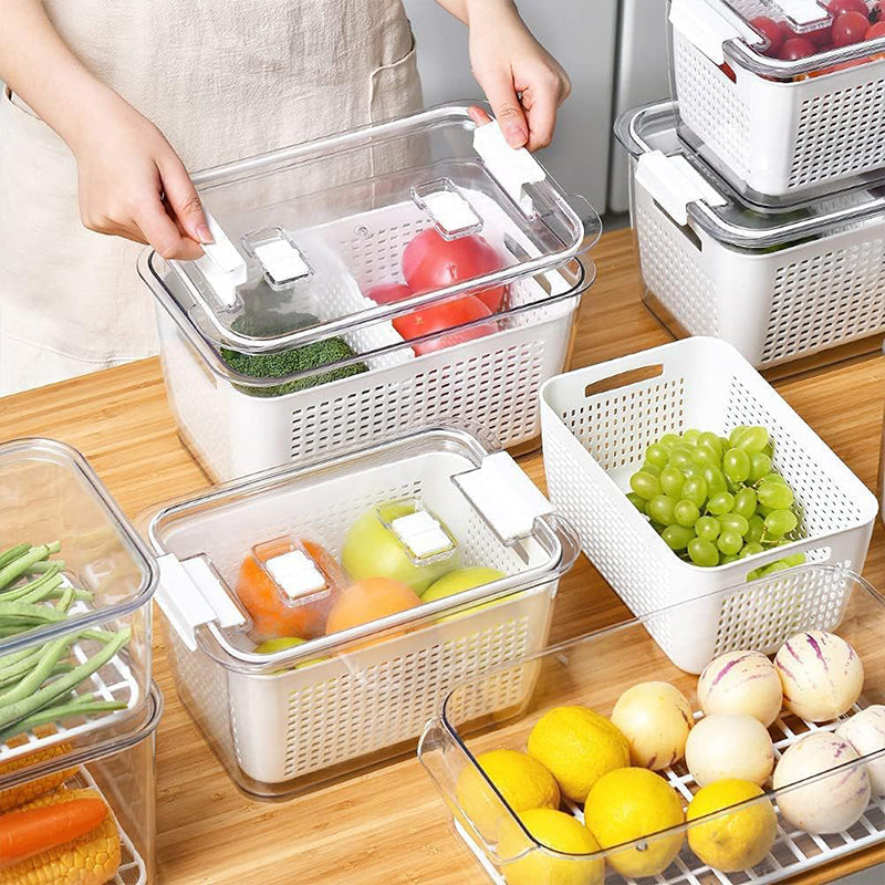 🥬🍎 Fresh Fruit & Veggie Saver – Ventilated, Drainable, BPA-Free – Keeps Produce Fresh Longer! ✨