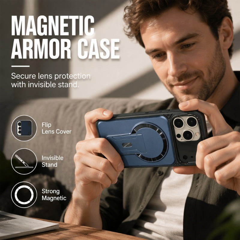 ✨ One Case, Three Upgrades – Magnetic, Flip Lens Cover & No-Bulk Stand. Fits iPhone 13-17. UK Dispatch