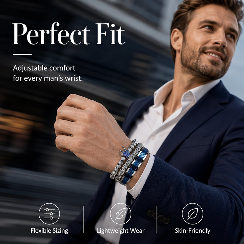 👑 50% OFF! ✨ Men's Stainless Steel Crown Bracelet 3-Piece Set – Hand-Set AAA Zircons, PVD Electroplating & Adjustable 17-21cm Fit – Urban Luxury for Suits & Street Style 💎