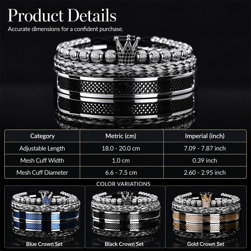 👑 50% OFF! ✨ Men's Stainless Steel Crown Bracelet 3-Piece Set – Hand-Set AAA Zircons, PVD Electroplating & Adjustable 17-21cm Fit – Urban Luxury for Suits & Street Style 💎