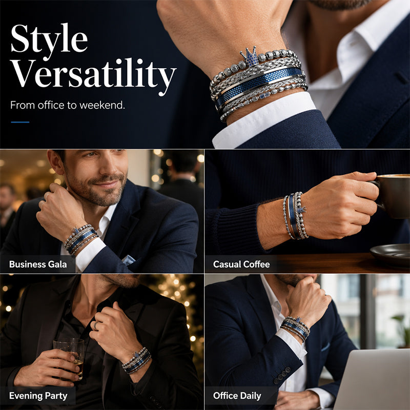👑 50% OFF! ✨ Men's Stainless Steel Crown Bracelet 3-Piece Set – Hand-Set AAA Zircons, PVD Electroplating & Adjustable 17-21cm Fit – Urban Luxury for Suits & Street Style 💎