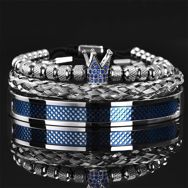 👑 50% OFF! ✨ Men's Stainless Steel Crown Bracelet 3-Piece Set – Hand-Set AAA Zircons, PVD Electroplating & Adjustable 17-21cm Fit – Urban Luxury for Suits & Street Style 💎