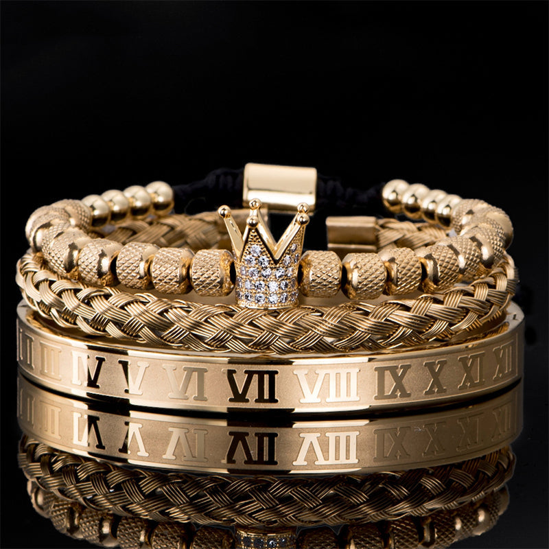 👑 50% OFF! ✨ Men's Stainless Steel Crown Bracelet 3-Piece Set – Hand-Set AAA Zircons, PVD Electroplating & Adjustable 17-21cm Fit – Urban Luxury for Suits & Street Style 💎