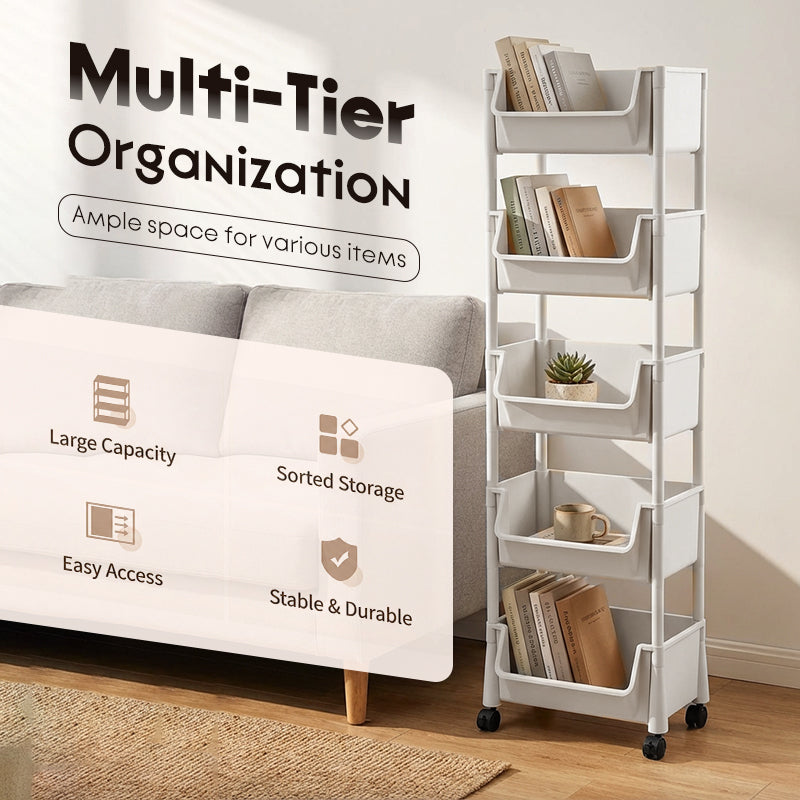 Multi-Tier Rolling Storage Cart for Narrow Spaces