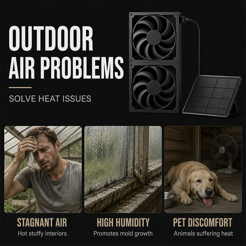 Solar Powered Fan, Solar Fan for Shed, Chicken Coop, Greenhouse, Outside with Two 5In Fans Exhaust Intake Mounting Way and Installation Kits