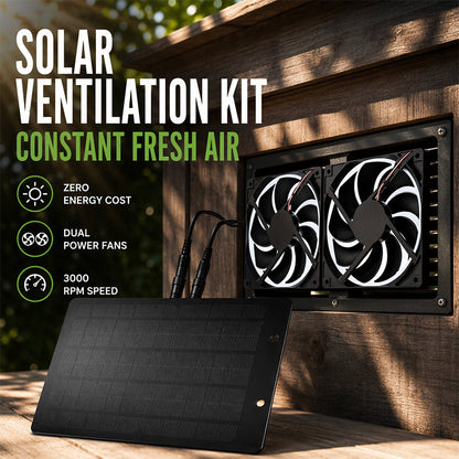 Solar Powered Fan, Solar Fan for Shed, Chicken Coop, Greenhouse, Outside with Two 5In Fans Exhaust Intake Mounting Way and Installation Kits