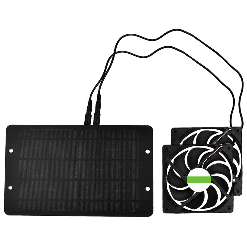 Solar Powered Fan, Solar Fan for Shed, Chicken Coop, Greenhouse, Outside with Two 5In Fans Exhaust Intake Mounting Way and Installation Kits
