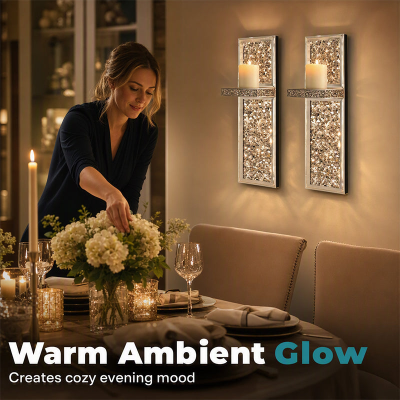 ✨🕯️2-Piece Crystal Mirror-Finish Bow Wall Lamps: Aesthetic Home Decor for the Living Room