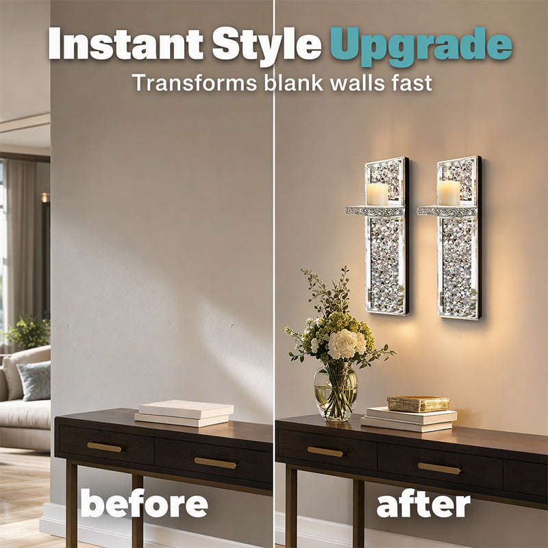 ✨🕯️2-Piece Crystal Mirror-Finish Bow Wall Lamps: Aesthetic Home Decor for the Living Room