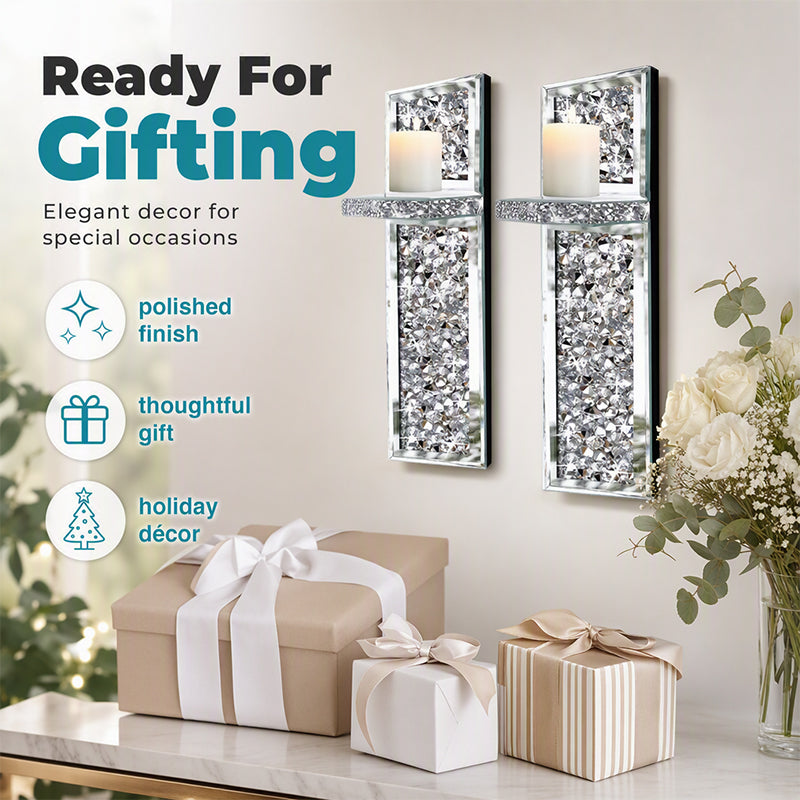 ✨🕯️2-Piece Crystal Mirror-Finish Bow Wall Lamps: Aesthetic Home Decor for the Living Room