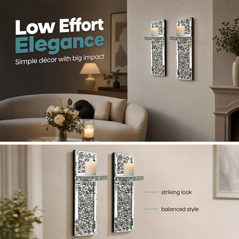 ✨🕯️2-Piece Crystal Mirror-Finish Bow Wall Lamps: Aesthetic Home Decor for the Living Room