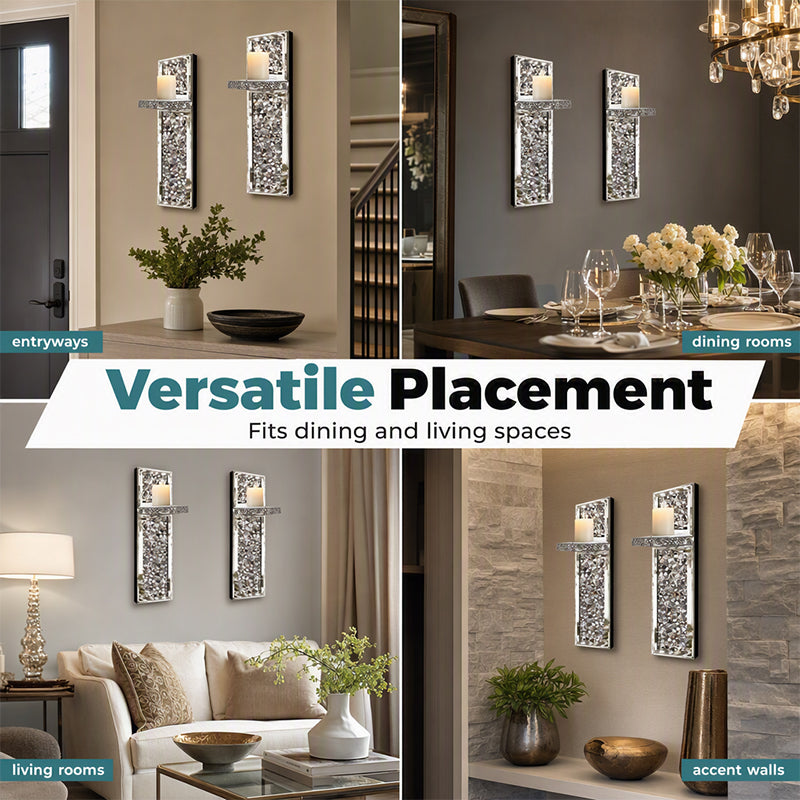 ✨🕯️2-Piece Crystal Mirror-Finish Bow Wall Lamps: Aesthetic Home Decor for the Living Room