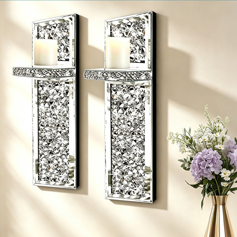 ✨🕯️2-Piece Crystal Mirror-Finish Bow Wall Lamps: Aesthetic Home Decor for the Living Room