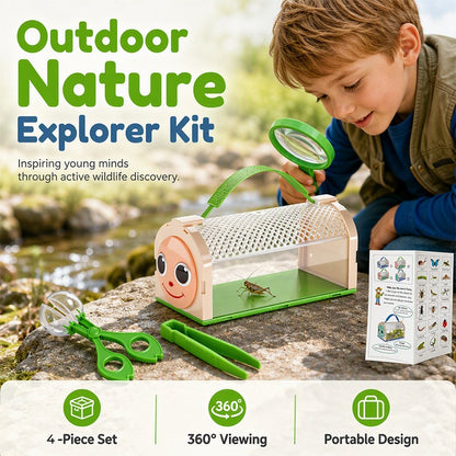 🐞4 Pcs Kids Bug Catcher Set, Includes Cage, Tweezers, Magnifier, Bottle and Bug Clip, Portable Nature Exploration Kit, Educational Outdoor Toy, Science Kit