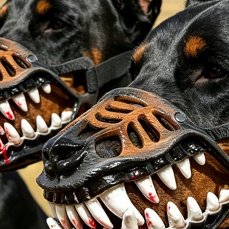 🎃50% OFF NOW ! 🐶Halloween Realistic Spoof Pet Muzzle – Scary Bloody Fangs Dog Costume Muzzle, Adjustable Funny Cosplay Accessory for Halloween Party