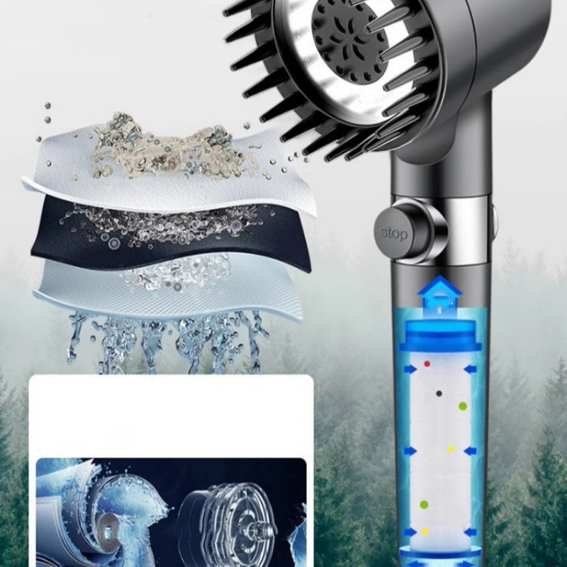 High Pressure Filtered Shower Head with Massage Brush