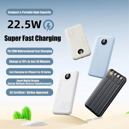 Fast Charging Power Bank with Built-in Cables