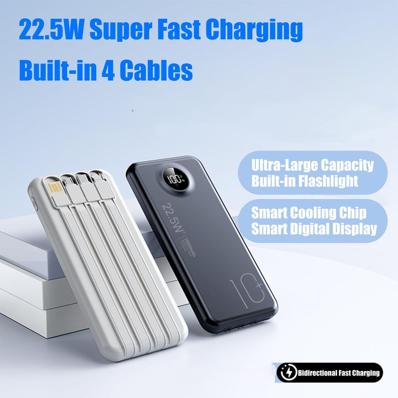 Fast Charging Power Bank with Built-in Cables