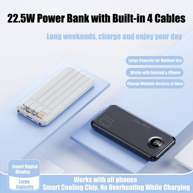 Fast Charging Power Bank with Built-in Cables