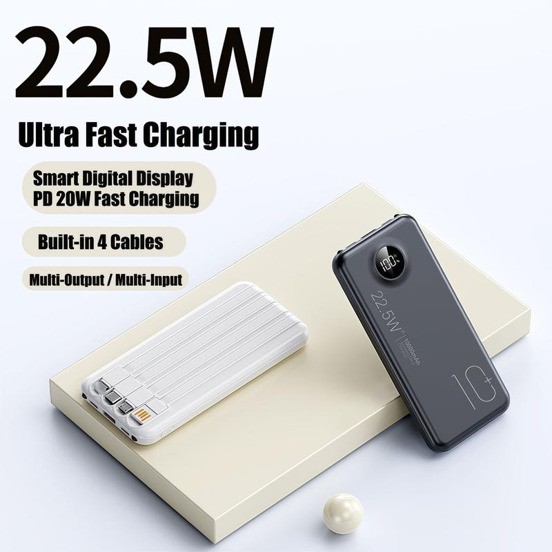Fast Charging Power Bank with Built-in Cables