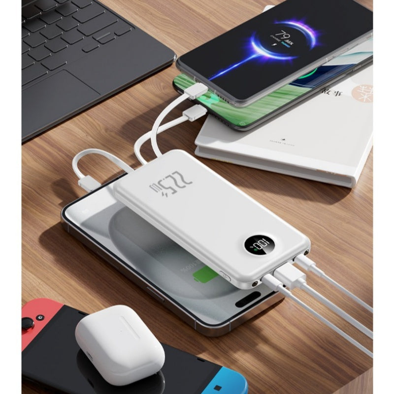 Fast Charging Power Bank with Built-in Cables