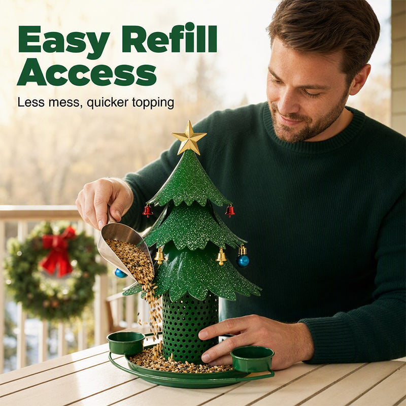 🎄 Festive Tree Bird Feeder – Metal Hanging Christmas Feeder for Garden Birds, Rust-Resistant with 360° Perch 🐦✨