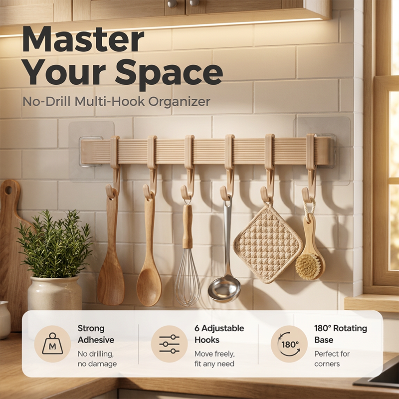 No-Drill Wall-Mounted Kitchen Hook Rack