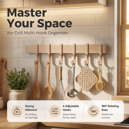 No-Drill Wall-Mounted Kitchen Hook Rack