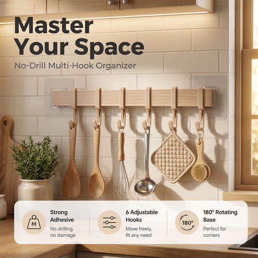No-Drill Wall-Mounted Kitchen Hook Rack