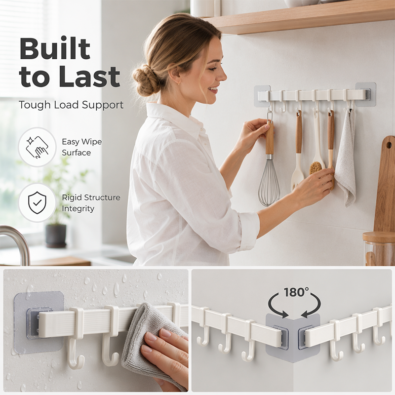 No-Drill Wall-Mounted Kitchen Hook Rack