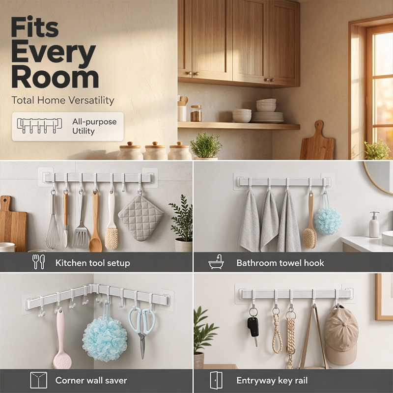 No-Drill Wall-Mounted Kitchen Hook Rack