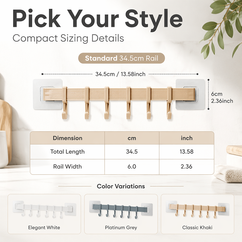 No-Drill Wall-Mounted Kitchen Hook Rack