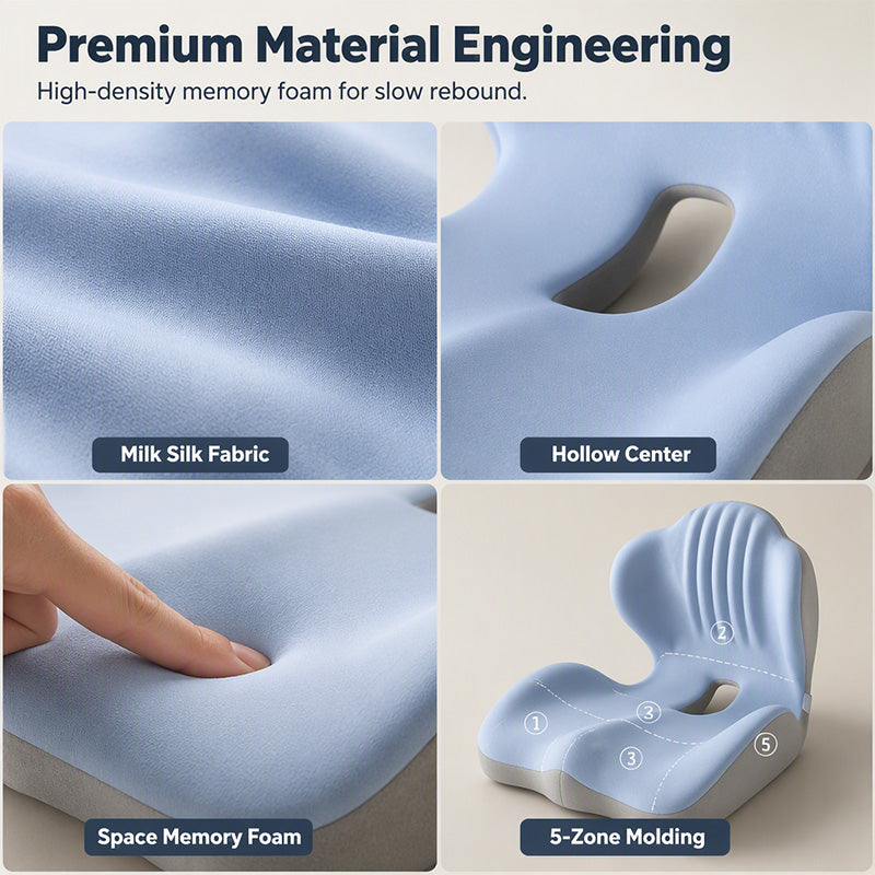 🪑2026 Hot Sale 50% OFF!✨Ergonomic Memory Foam Seat Cushion with Back Support – Stay Comfortable All Day, Perfect for Office, Car & Home ✨