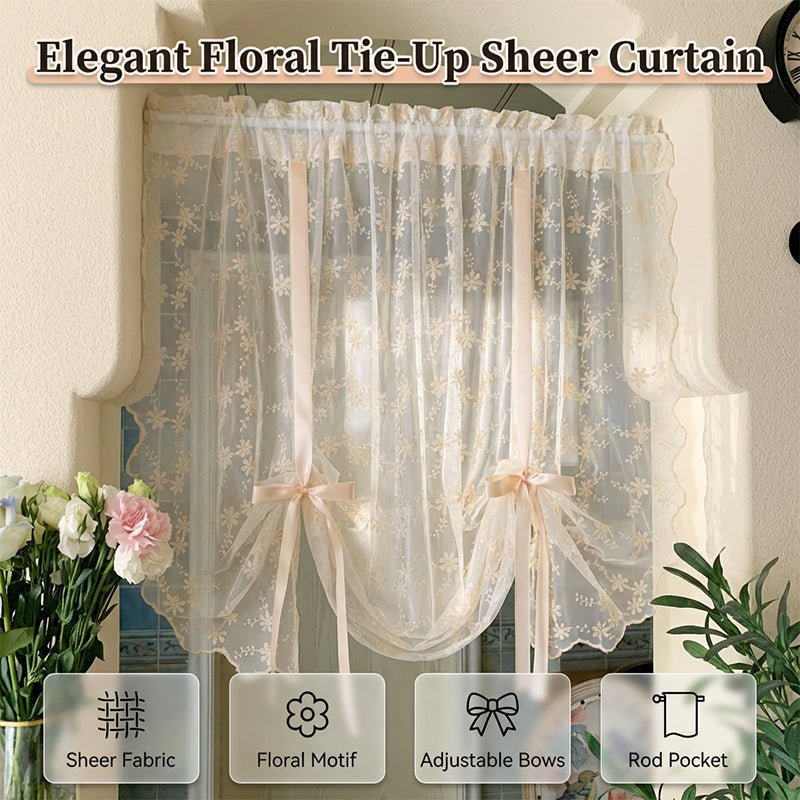 🌸Embroidered Floral Tie-Up Sheer Curtain