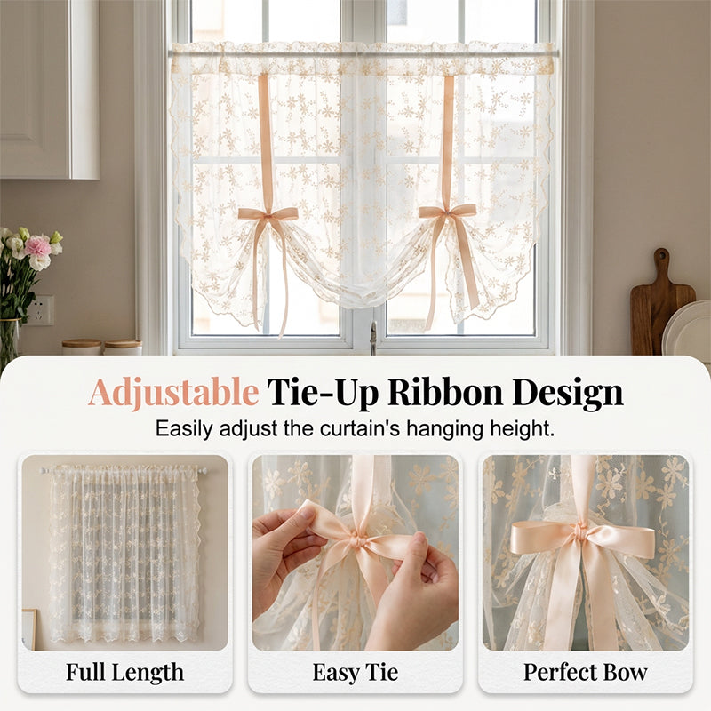 🌸Embroidered Floral Tie-Up Sheer Curtain