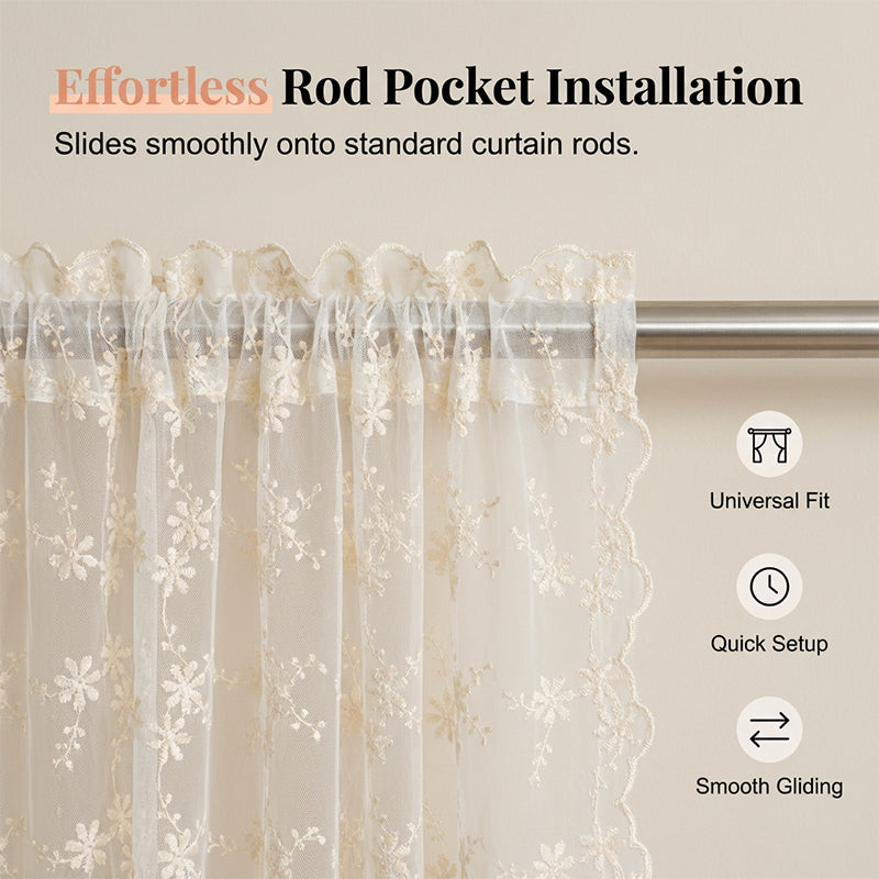 🌸Embroidered Floral Tie-Up Sheer Curtain