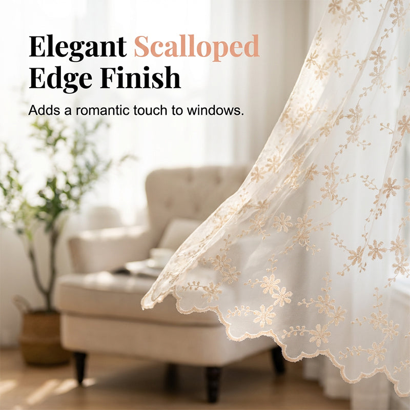 🌸Embroidered Floral Tie-Up Sheer Curtain