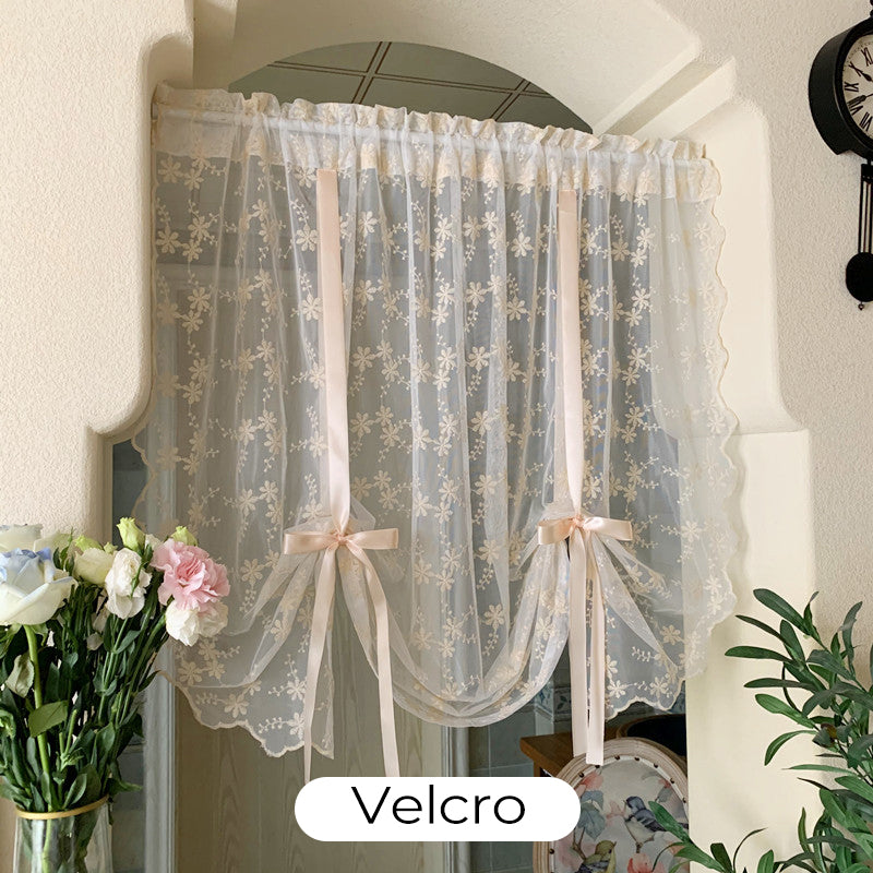 🌸Embroidered Floral Tie-Up Sheer Curtain