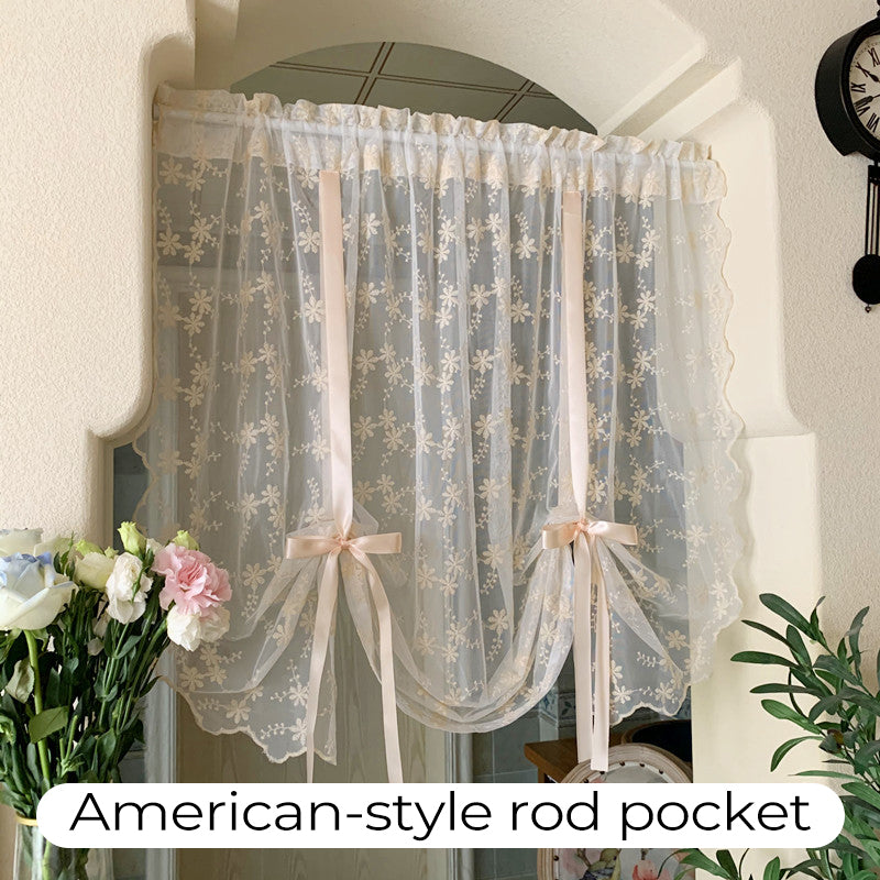 🌸Embroidered Floral Tie-Up Sheer Curtain