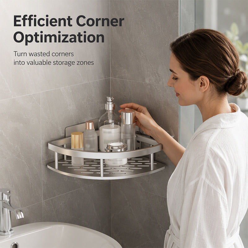 🏠 Drill-Free Corner Shower Storage – Easy Install Adhesive Bathroom Shelf
