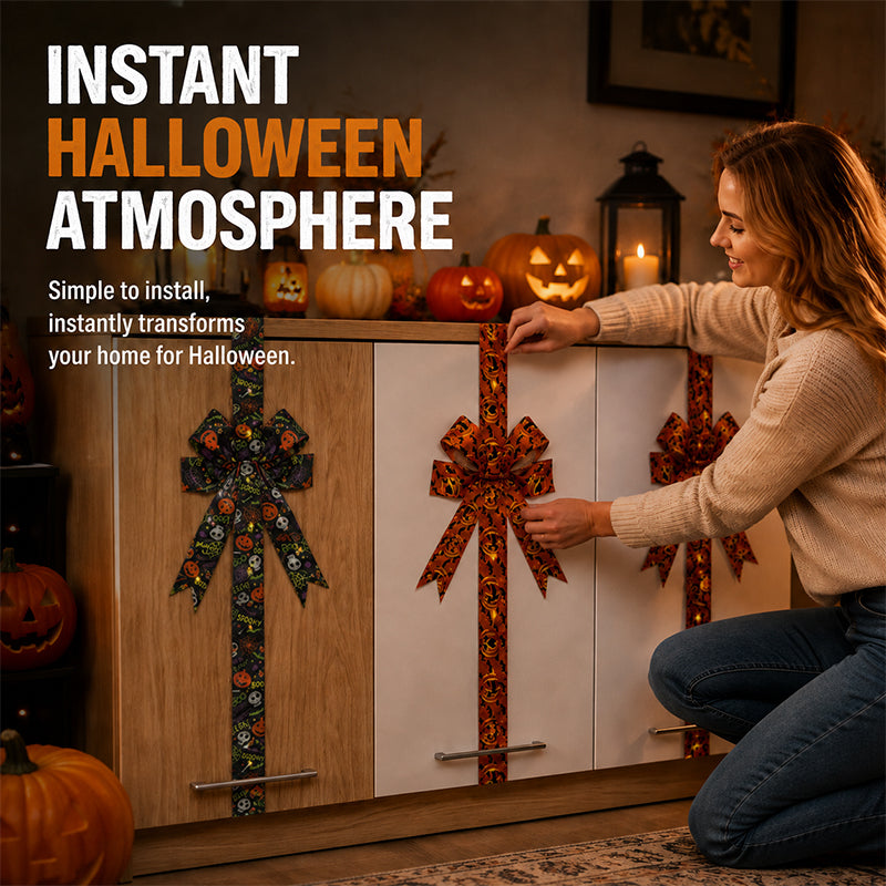 🎃 LED Lighted Halloween Cabinet Bow – Glowing Pumpkin & Ghost Decor for Doors & Cabinets | LIMITED TIME 👻