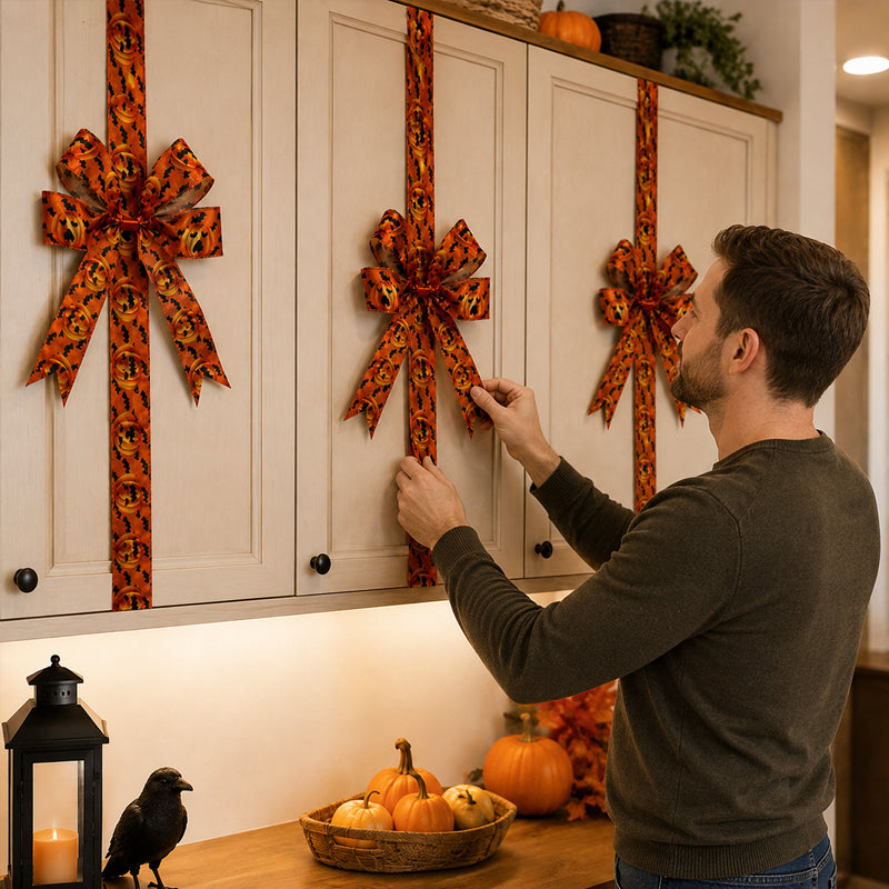 🎃 LED Lighted Halloween Cabinet Bow – Glowing Pumpkin & Ghost Decor for Doors & Cabinets | LIMITED TIME 👻