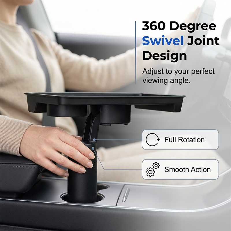 🚗 Car Cup Holder Expander with Detachable Tray – 360° Rotatable Food Table & Dual Cup Holder