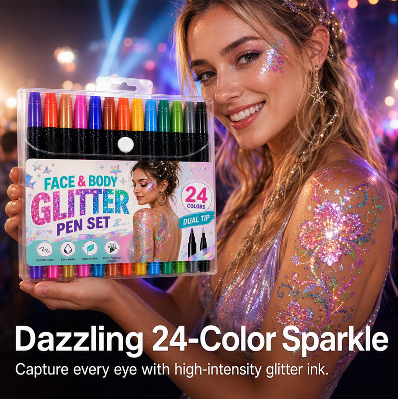 🎨 Kids Love It, Parents Trust It – 24 Washable Glitter Markers with Dual Tips. Buy 2 Get 1 Free. Free UK Delivery
