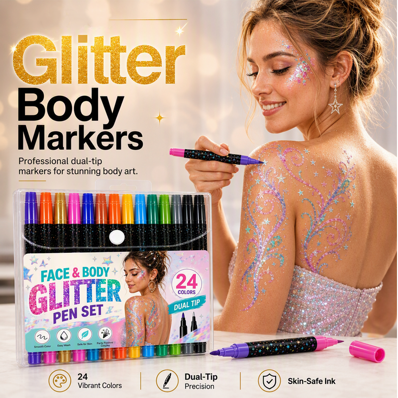 🎨 Kids Love It, Parents Trust It – 24 Washable Glitter Markers with Dual Tips. Buy 2 Get 1 Free. Free UK Delivery
