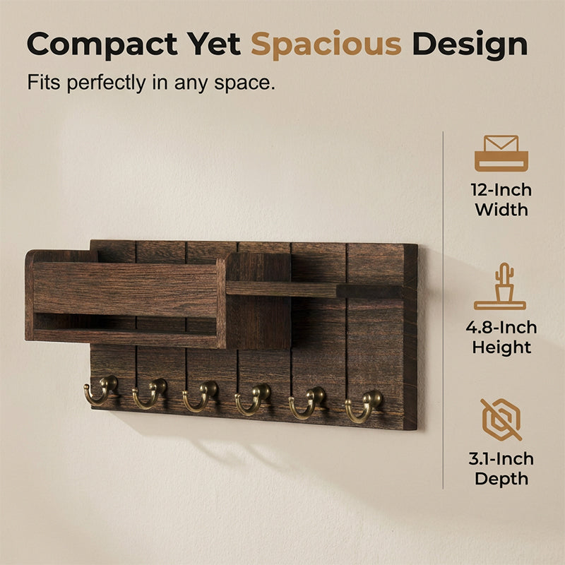🎉 50%! 🔥 Wall-Mounted Mail and Key Holder with Shelf – Wood – 30×12×7.8 cm – Black/Natural – Entryway Organizer for Mail, Keys and Decorations 🏠