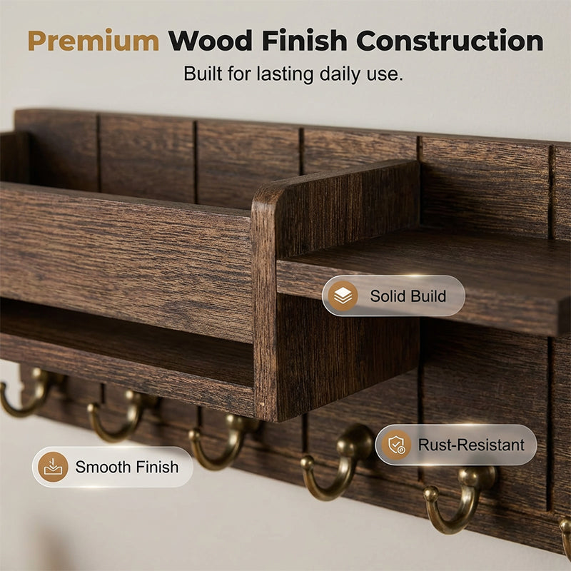 🎉 50%! 🔥 Wall-Mounted Mail and Key Holder with Shelf – Wood – 30×12×7.8 cm – Black/Natural – Entryway Organizer for Mail, Keys and Decorations 🏠
