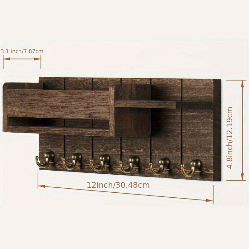 🎉 50%! 🔥 Wall-Mounted Mail and Key Holder with Shelf – Wood – 30×12×7.8 cm – Black/Natural – Entryway Organizer for Mail, Keys and Decorations 🏠